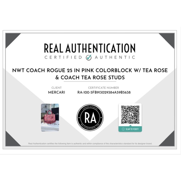 AUTHENTICATED NWT Coach Rogue 25 Colorblock w/ Tea Rose & Coach Tea Rose Studs - Picture 3 of 17